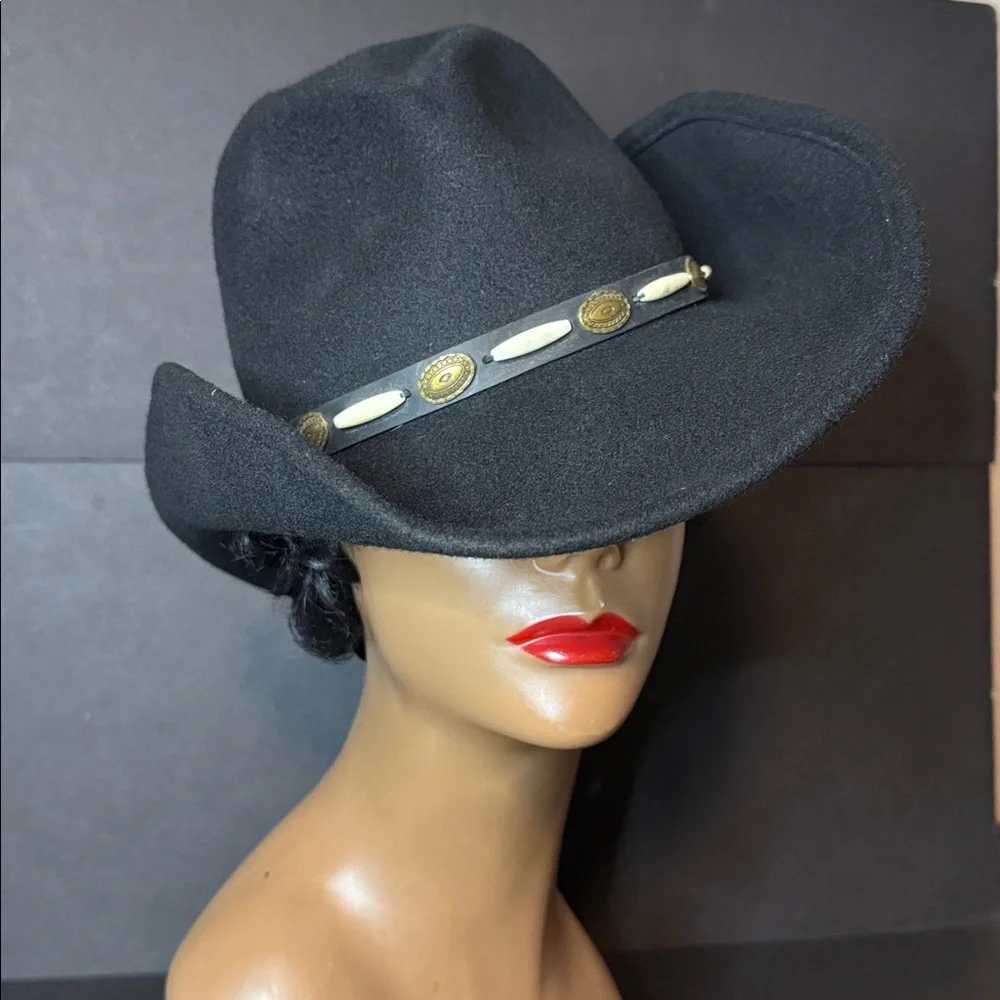 Vintage Black Wool Scala Western Hat